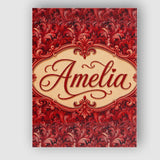 Personalised Name Luxury Deep Red Ornamental Custom Bespoke  Contemporary Display Canvas Wall Art Print Decor Picture Ready to Hang