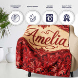 Luxury Deep Red Ornamental Damask Pattern Seamless Pattern Lovely  Personalised Custom Name Super Soft Fleece Blanket Bed Sofa Throw