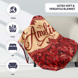 Luxury Deep Red Ornamental Damask Pattern Seamless Pattern Lovely  Personalised Custom Name Super Soft Fleece Blanket Bed Sofa Throw