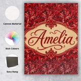 Personalised Name Luxury Deep Red Ornamental Custom Bespoke  Contemporary Display Canvas Wall Art Print Decor Picture Ready to Hang