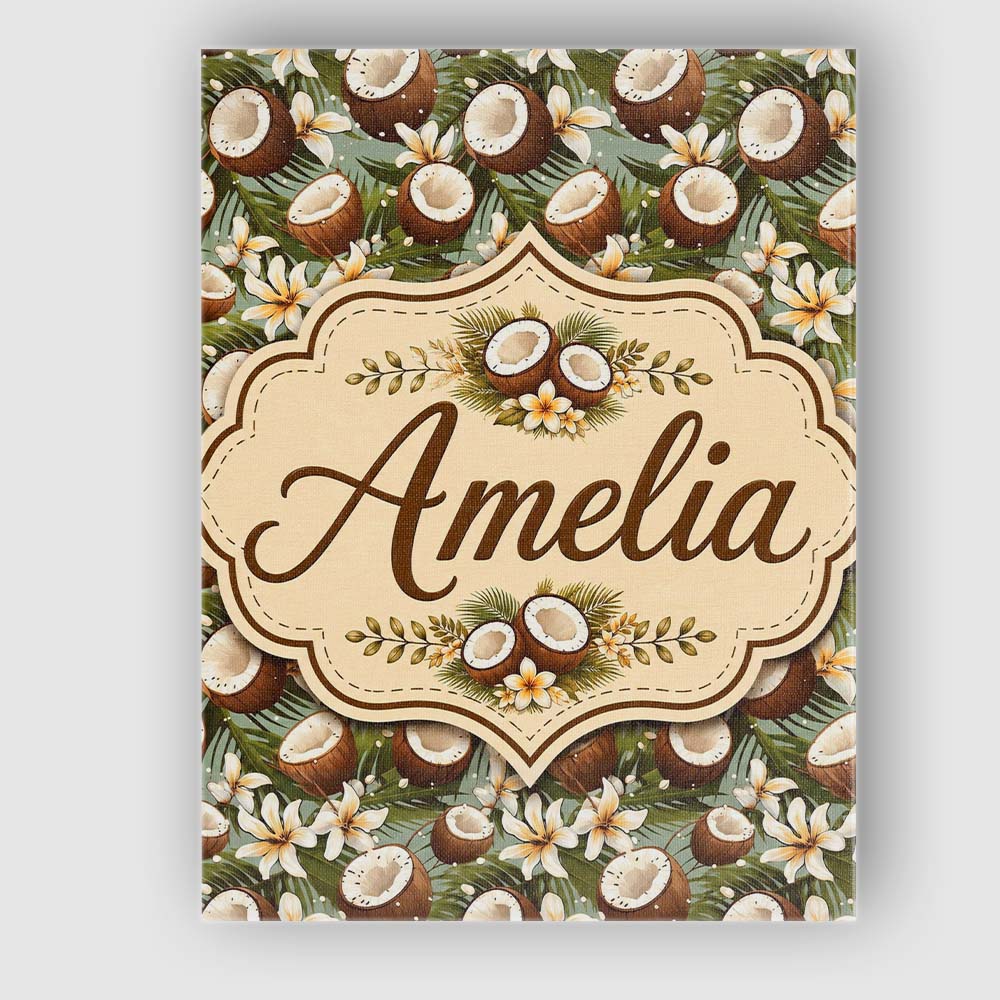 Personalised Name Tropical Coconut Palm Custom  Modern Room Accent Elegant Feature Canvas Wall Art Print Decor Picture Ready to Hang