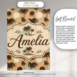 Tropical Palm Trees and Abstract Sun Circles Neutral Beige Coastal  Personalised Custom Name Super Soft Fleece Blanket Bed Sofa Throw