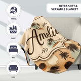 Tropical Palm Trees and Abstract Sun Circles Neutral Beige Coastal  Personalised Custom Name Super Soft Fleece Blanket Bed Sofa Throw