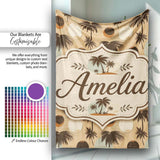 Tropical Palm Trees and Abstract Sun Circles Neutral Beige Coastal  Personalised Custom Name Super Soft Fleece Blanket Bed Sofa Throw