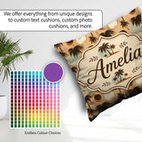 Custom Name Tropical Palm Trees and Abstract Sun Circles Neutral Square Filled Cushion Throw Pillow Sofa Bed Home Decor Zip Washable UK Made
