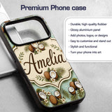 Tropical Coconuts Palm Leaves and White Flowers Custom Name Protective Phone Case Mobile Cover Durable Everyday Smartphone Shock Resistant