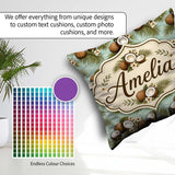 Custom Name Tropical Coconuts Palm Leaves and White on Soft Blue Square Filled Cushion Throw Pillow Sofa Bed Home Decor Zip Washable UK Made