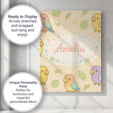 Personalised Name Cute Tropical Parrot Cartoon Animal Pattern Custom Contemporary Display Canvas Wall Art Print Decor Picture Ready to Hang