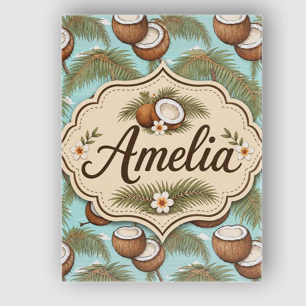 Personalised Name Coastal Coconut Palm Tree Custom  Bespoke Interior Contemporary Canvas Wall Art Print Decor Picture Ready to Hang