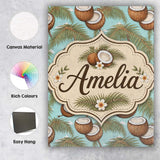 Personalised Name Coastal Coconut Palm Tree Custom  Bespoke Interior Contemporary Canvas Wall Art Print Decor Picture Ready to Hang