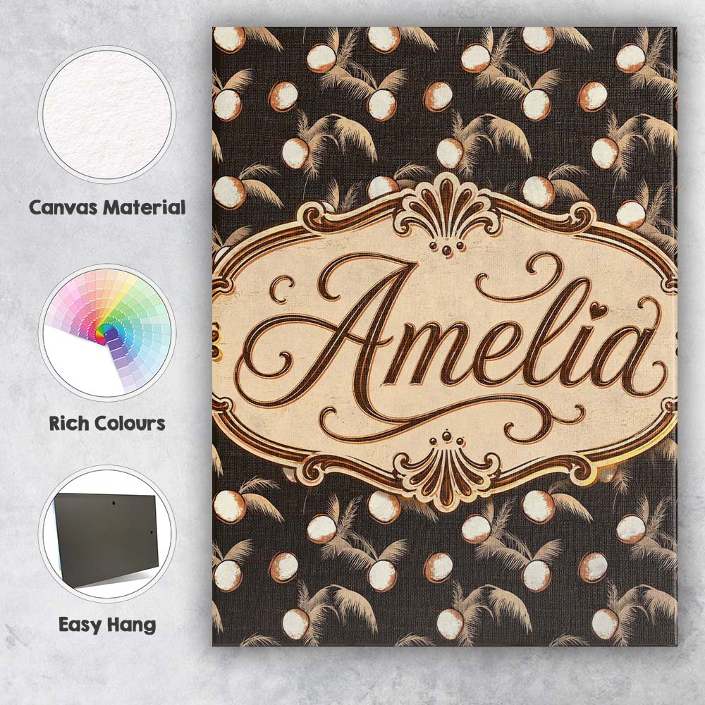 Personalised Name Dark Tropical Coconut and Custom  Bespoke Interior Contemporary Canvas Wall Art Print Decor Picture Ready to Hang