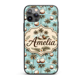 Coastal Coconut Palm Trees on Aqua Printed Design Custom Name Protective Phone Case Mobile Cover Durable Everyday Smartphone Shock Resistant