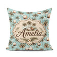 Custom Name Coastal Palm Trees on Aqua Ocean Background Tropical Square Filled Cushion Throw Pillow Sofa Bed Home Decor Zip Washable UK Made