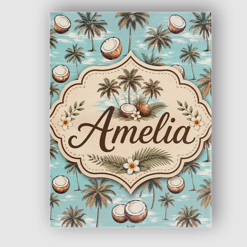 Personalised Name Coastal Coconut Palm Custom  Modern Room Accent Elegant Feature Canvas Wall Art Print Decor Picture Ready to Hang