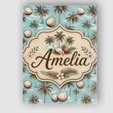 Personalised Name Coastal Coconut Palm Custom  Modern Room Accent Elegant Feature Canvas Wall Art Print Decor Picture Ready to Hang