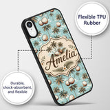 Coastal Coconut Palm Trees on Aqua Printed Design Custom Name Protective Phone Case Mobile Cover Durable Everyday Smartphone Shock Resistant