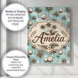 Personalised Name Coastal Coconut Palm Custom  Modern Room Accent Elegant Feature Canvas Wall Art Print Decor Picture Ready to Hang