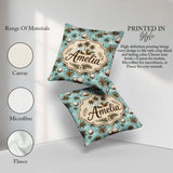 Custom Name Coastal Palm Trees on Aqua Ocean Background Tropical Square Filled Cushion Throw Pillow Sofa Bed Home Decor Zip Washable UK Made