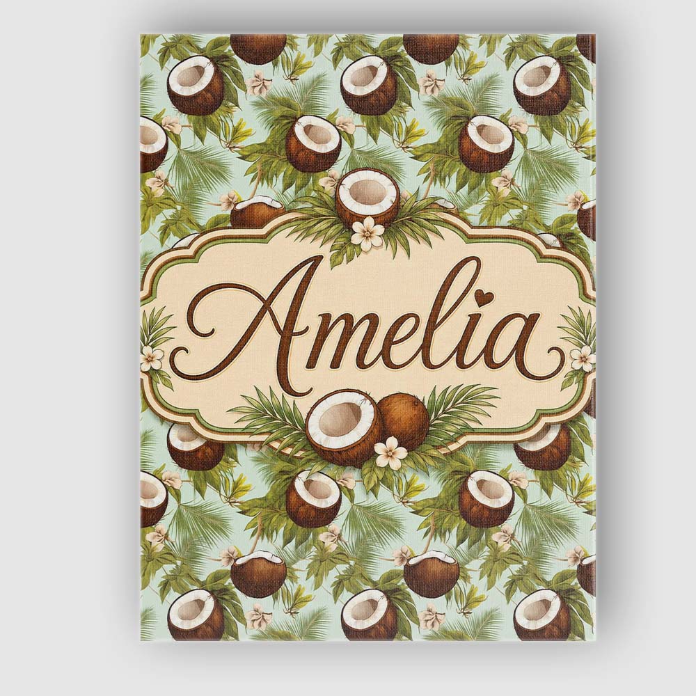 Personalised Name Fresh Coconut and Tropical Custom Bespoke  Contemporary Display Canvas Wall Art Print Decor Picture Ready to Hang