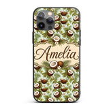 Fresh Coconut and Tropical Leaves with Flowers on Custom Name Protective Phone Case Mobile Cover Durable Everyday Smartphone Shock Resistant