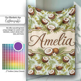 Fresh Coconut and Tropical Leaves with Flowers on Light Green Lovely  Personalised Custom Name Super Soft Fleece Blanket Bed Sofa Throw
