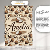 Rustic Coconut Shell and Whole Coconut Vintage Sketch Style Pattern  Personalised Custom Name Super Soft Fleece Blanket Bed Sofa Throw