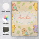 Personalised Name Cute Tropical Parrot Cartoon Animal Pattern Custom Contemporary Display Canvas Wall Art Print Decor Picture Ready to Hang