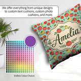 Custom Name Mixed Tomatoes in Red Yellow and Green on Soft Blue Square Filled Cushion Throw Pillow Sofa Bed Home Decor Zip Washable UK Made
