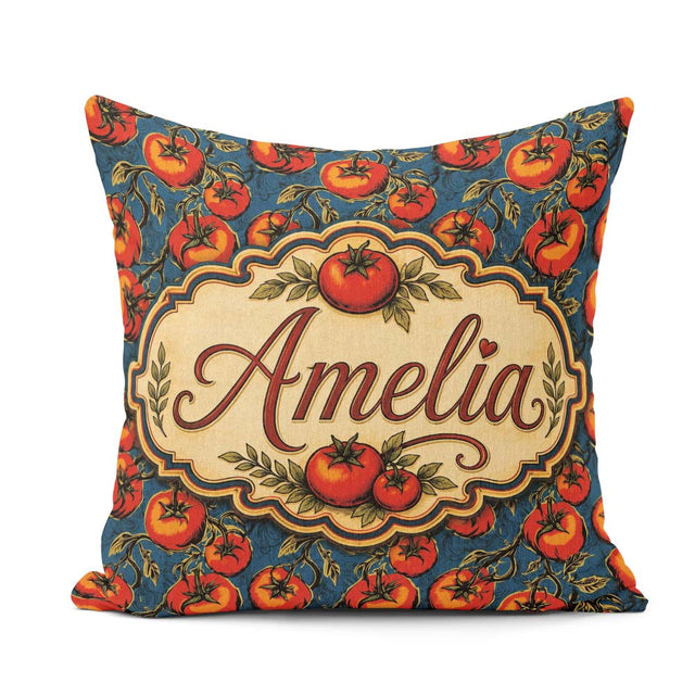 Custom Name Vibrant Red on Vine with Dark Blue Ornate Background Square Filled Cushion Throw Pillow Sofa Bed Home Decor Zip Washable UK Made
