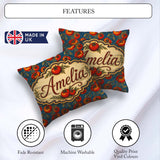 Custom Name Vibrant Red on Vine with Dark Blue Ornate Background Square Filled Cushion Throw Pillow Sofa Bed Home Decor Zip Washable UK Made