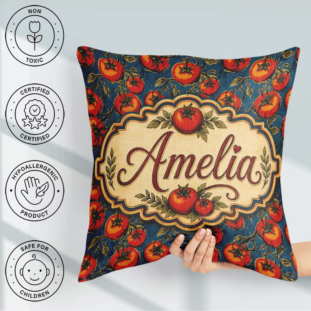 Custom Name Vibrant Red on Vine with Dark Blue Ornate Background Square Filled Cushion Throw Pillow Sofa Bed Home Decor Zip Washable UK Made