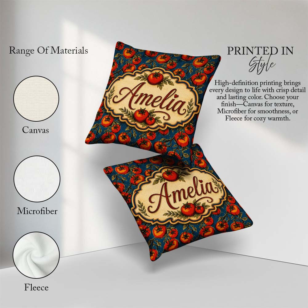Custom Name Vibrant Red on Vine with Dark Blue Ornate Background Square Filled Cushion Throw Pillow Sofa Bed Home Decor Zip Washable UK Made
