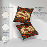 Custom Name Vibrant Red on Vine with Dark Blue Ornate Background Square Filled Cushion Throw Pillow Sofa Bed Home Decor Zip Washable UK Made