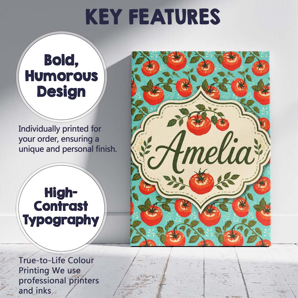 Personalised Name Bright Tomato Vine Custom Premium Decorative Design Modern Room Accent Canvas Wall Art Print Decor Picture Ready to Hang
