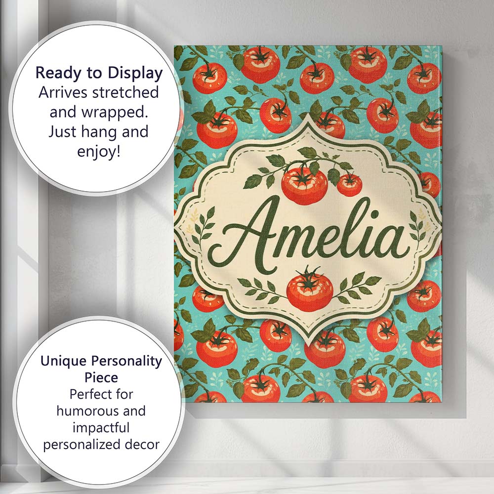 Personalised Name Bright Tomato Vine Custom Premium Decorative Design Modern Room Accent Canvas Wall Art Print Decor Picture Ready to Hang