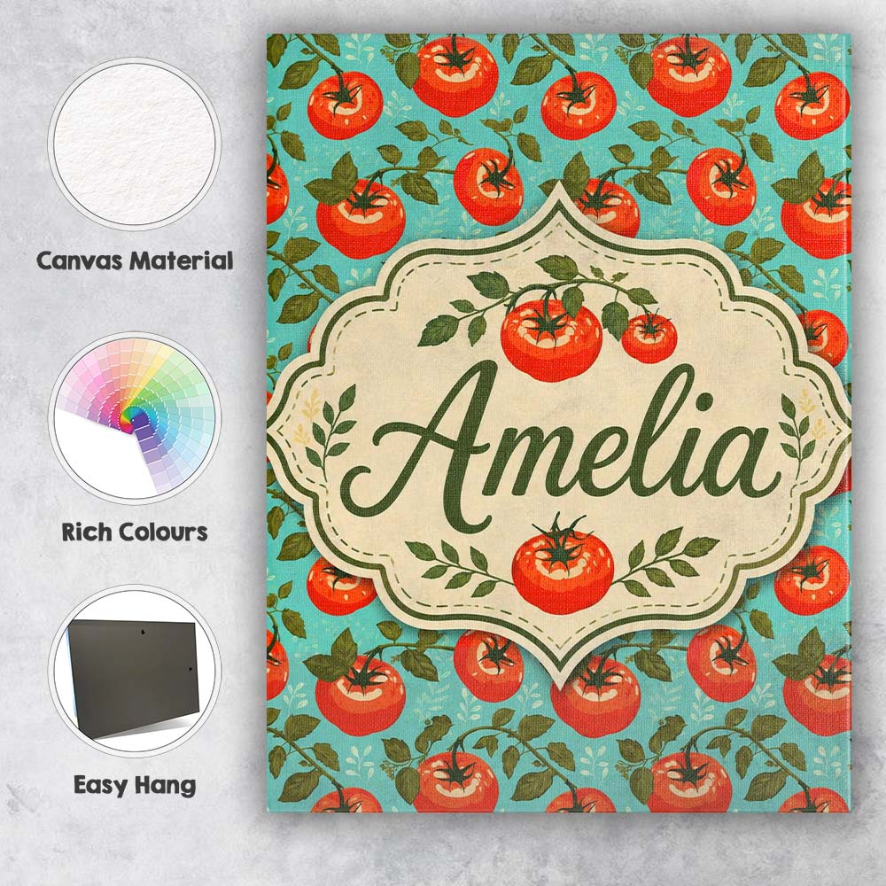 Personalised Name Bright Tomato Vine Custom Premium Decorative Design Modern Room Accent Canvas Wall Art Print Decor Picture Ready to Hang