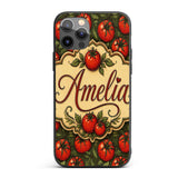 Realistic Red Tomatoes with Leaves on Dark Green Custom Name Protective Phone Case Mobile Cover Durable Everyday Smartphone Shock Resistant