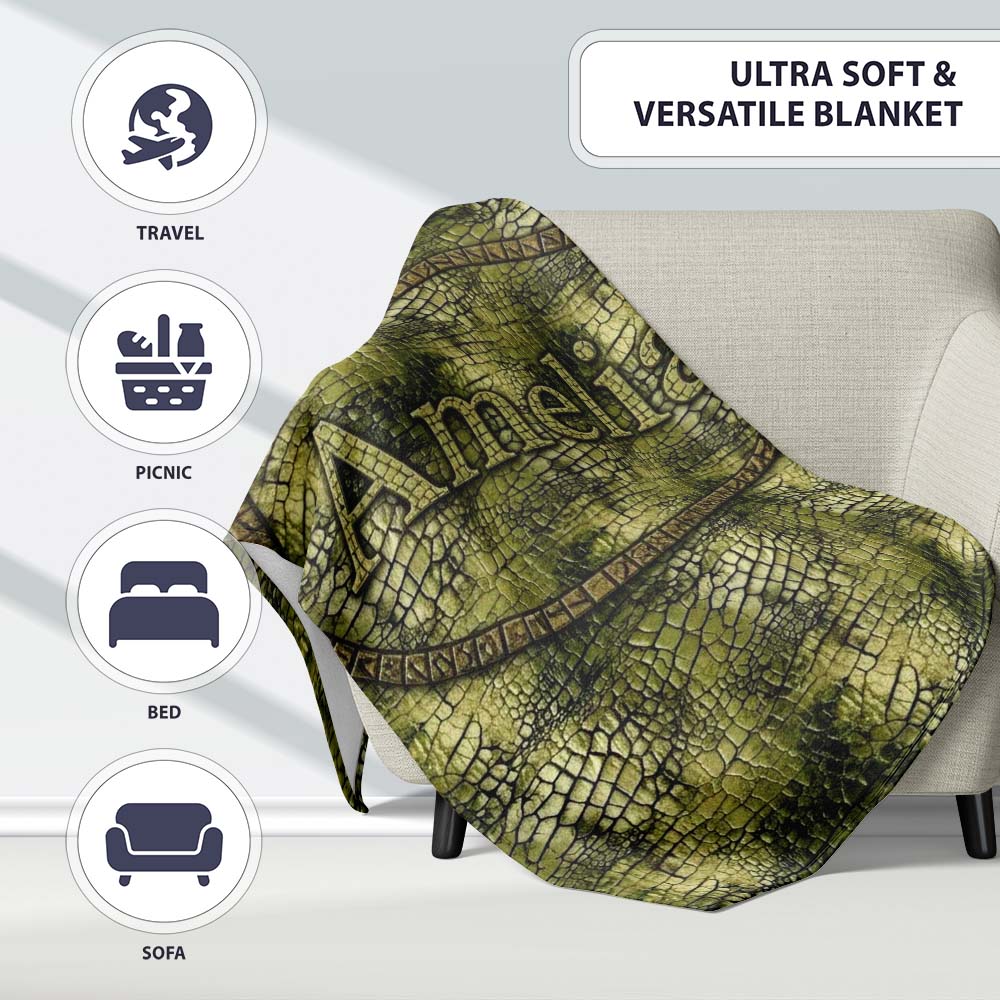 Rustic Mixed Tone Crocodile Texture Pattern Vintage Effect Design  Personalised Custom Name Super Soft Fleece Blanket Bed Sofa Throw