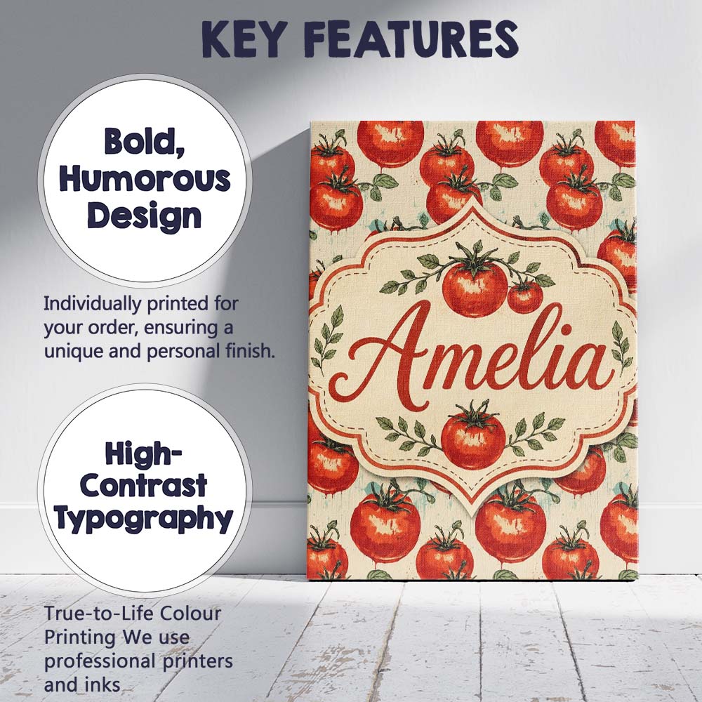 Personalised Name Juicy Red Tomatoes with Custom  Unique Gift Idea Elegant Feature Canvas Wall Art Print Decor Picture Ready to Hang