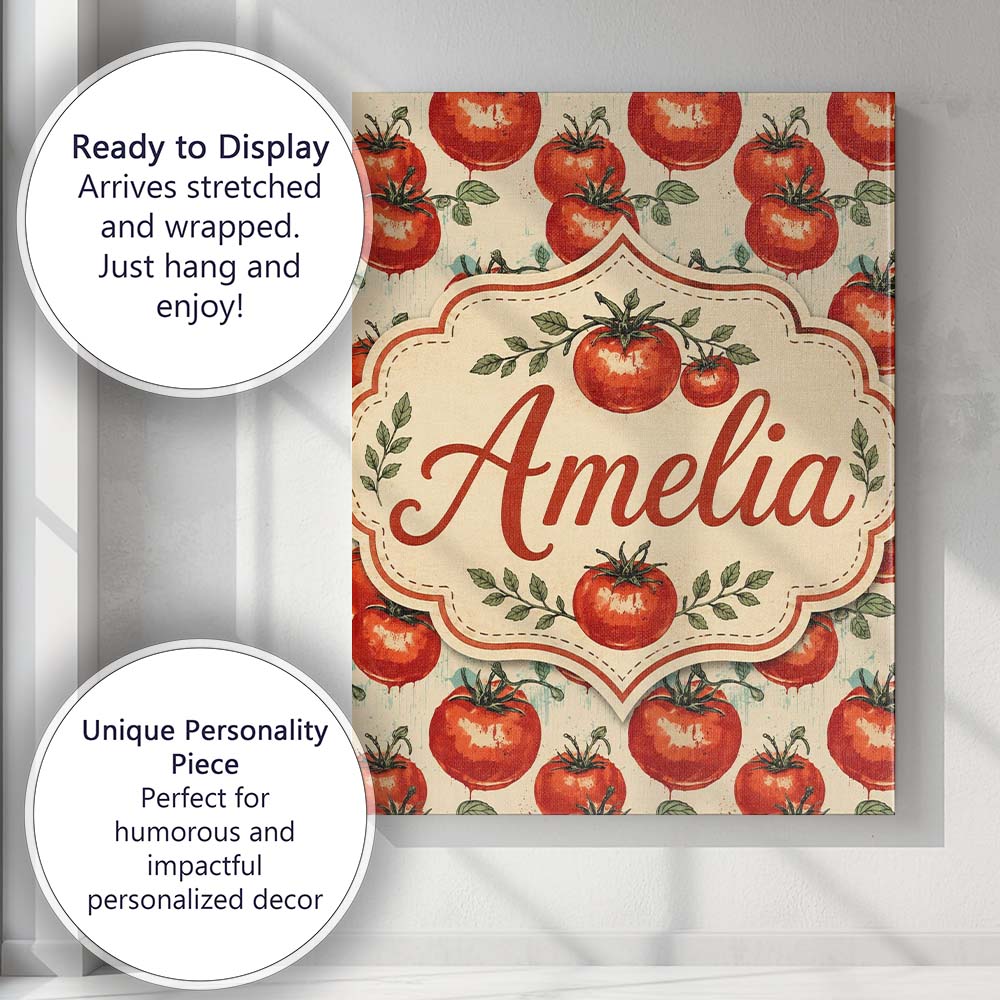 Personalised Name Juicy Red Tomatoes with Custom  Unique Gift Idea Elegant Feature Canvas Wall Art Print Decor Picture Ready to Hang
