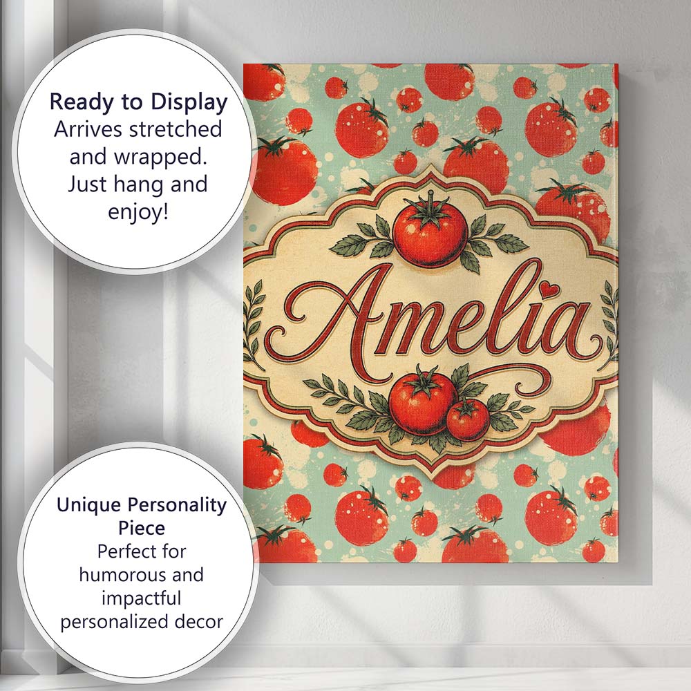 Personalised Name Playful Red Tomatoes Custom  Modern Room Accent Elegant Feature Canvas Wall Art Print Decor Picture Ready to Hang
