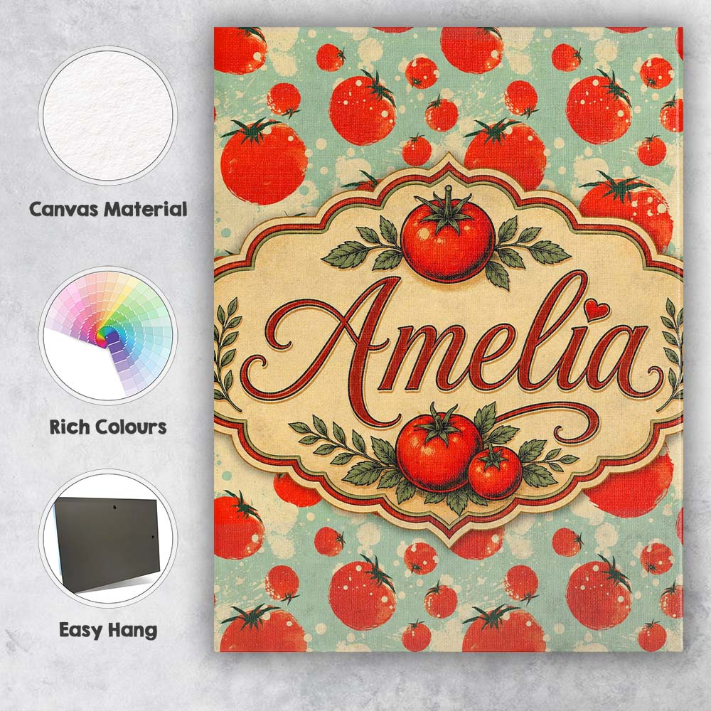Personalised Name Playful Red Tomatoes Custom  Modern Room Accent Elegant Feature Canvas Wall Art Print Decor Picture Ready to Hang
