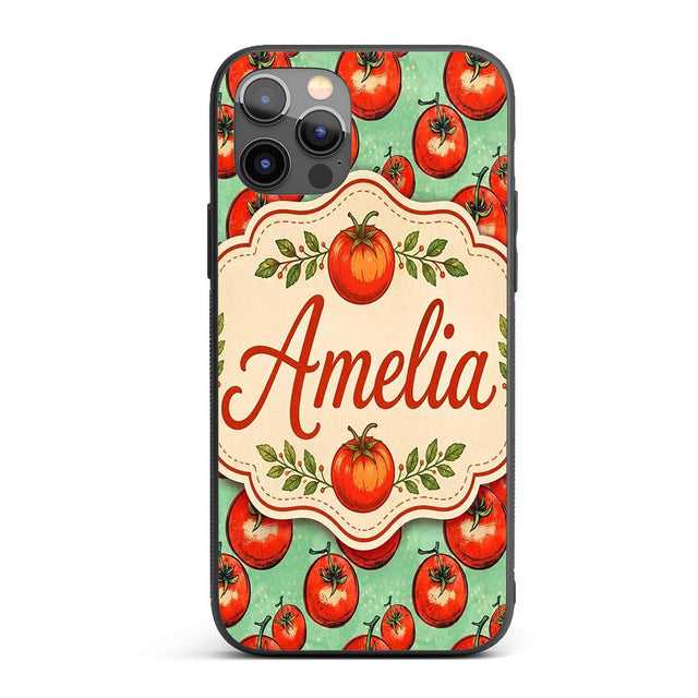 Hand Drawn Red Tomatoes on Soft Mint Background Custom Name Protective Phone Case Mobile Cover Durable Everyday Smartphone Shock Resistant