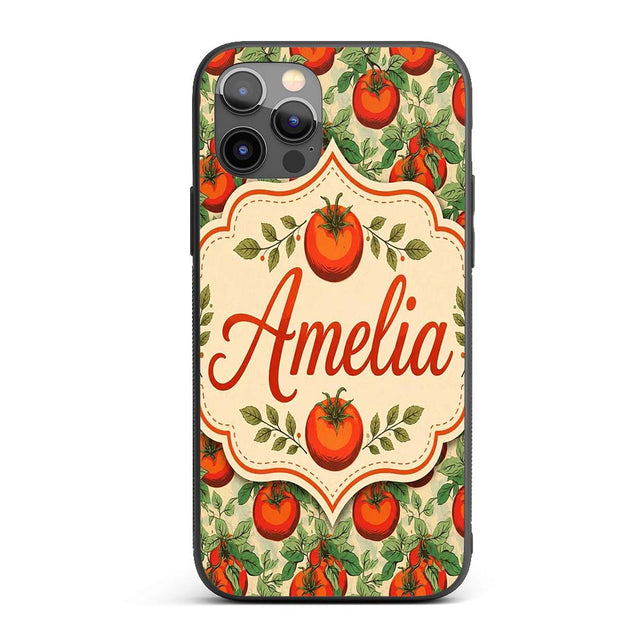 Vintage Red Tomatoes on Vine with Green Leaves Custom Name Protective Phone Case Mobile Cover Durable Everyday Smartphone Shock Resistant
