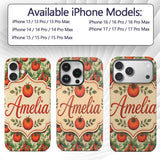 Vintage Red Tomatoes on Vine with Green Leaves Custom Name Protective Phone Case Mobile Cover Durable Everyday Smartphone Shock Resistant