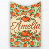 Cute Small Tomatoes and Leaves on Soft Green Background Seamless  Personalised Custom Name Super Soft Fleece Blanket Bed Sofa Throw