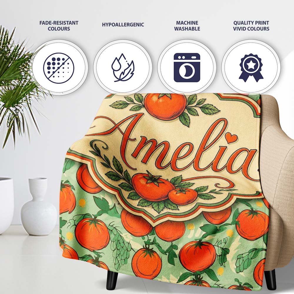 Cute Small Tomatoes and Leaves on Soft Green Background Seamless  Personalised Custom Name Super Soft Fleece Blanket Bed Sofa Throw