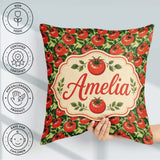 Custom Name Glossy Red Tomato Clusters with Deep Leaves Seamless Square Filled Cushion Throw Pillow Sofa Bed Home Decor Zip Washable UK Made