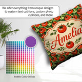 Custom Name Glossy Red Tomato Clusters with Deep Leaves Seamless Square Filled Cushion Throw Pillow Sofa Bed Home Decor Zip Washable UK Made