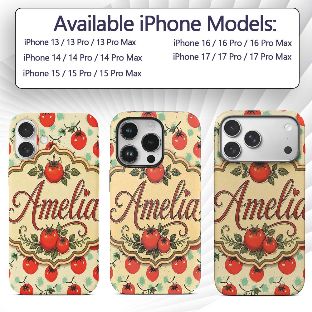 Playful Cherry Tomatoes with Mint Printed Design Custom Name Protective Phone Case Mobile Cover Durable Everyday Smartphone Shock Resistant